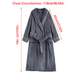 Flannel Bathrobe Set Autumn Winter Coral Fleece Nightgown for Men and Women Warm - Grey - Side View