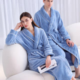 Flannel Bathrobe Set Autumn Winter Coral Fleece Nightgown for Men and Women Warm - Grey - Top-Down View