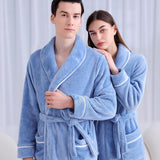 Flannel Bathrobe Set Autumn Winter Coral Fleece Nightgown for Men and Women Warm - Grey - 45-Degree Angle