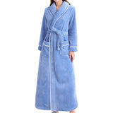 Flannel Bathrobe Set Autumn Winter Coral Fleece Nightgown for Men and Women Warm - Grey - Rear View