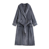 Flannel Bathrobe Set Autumn Winter Coral Fleece Nightgown for Men and Women Warm - Grey - Close-Up Angle