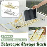 Bathtub Rack Bathroom Storage Shelf Telescopic Adjustable Organiser Tray Home - Silver - Front View