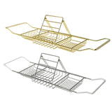 Bathtub Rack Bathroom Storage Shelf Telescopic Adjustable Organiser Tray Home - Silver - Side View