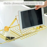 Bathtub Rack Bathroom Storage Shelf Telescopic Adjustable Organiser Tray Home - Silver - Close-Up Angle