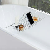 Bathtub Rack Bathroom Storage Shelf Telescopic Adjustable Organiser Tray Home - Silver - Low Angle