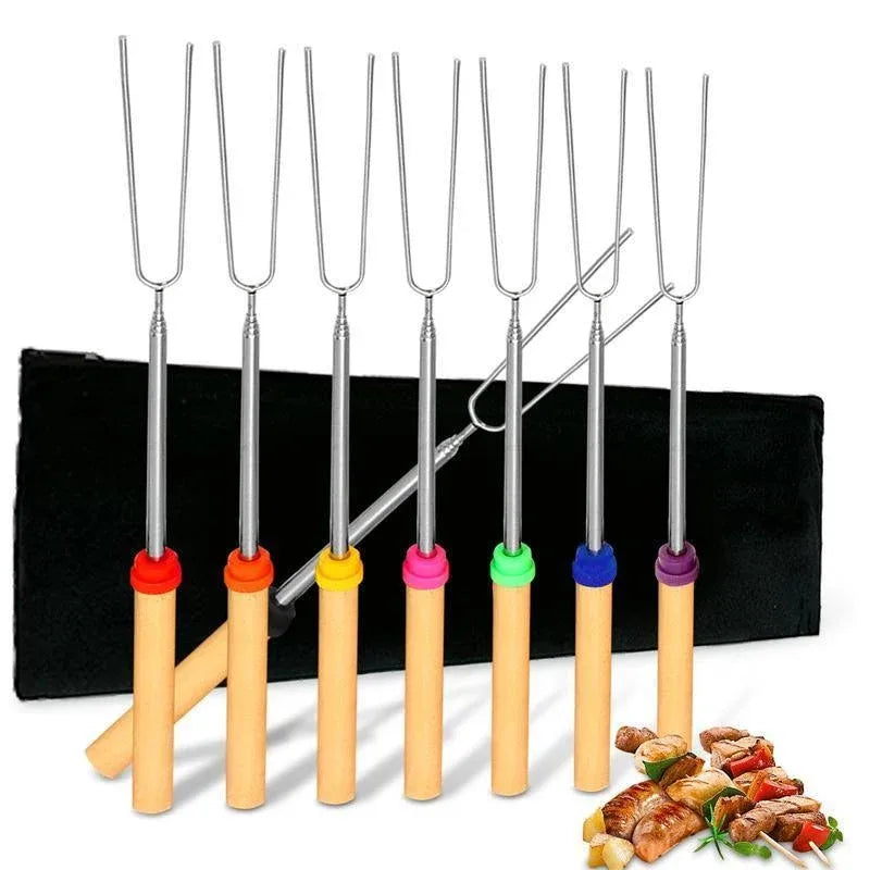 Marshmallow Roasting Sticks Extendable BBQ Forks for Campfire Barbecue Fun 8PCS
