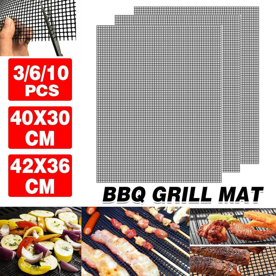 3/6/10PCS Non-Stick BBQ Grill Mat Mesh Liner Cooking Barbecue Sheet Baking Pad - 42X36cm-3PCS