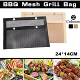 24x14CM BBQ Grilling Mesh Reusable Bag Outdoor Camping Barbecue Grill Mats Cooking Pads - Copper