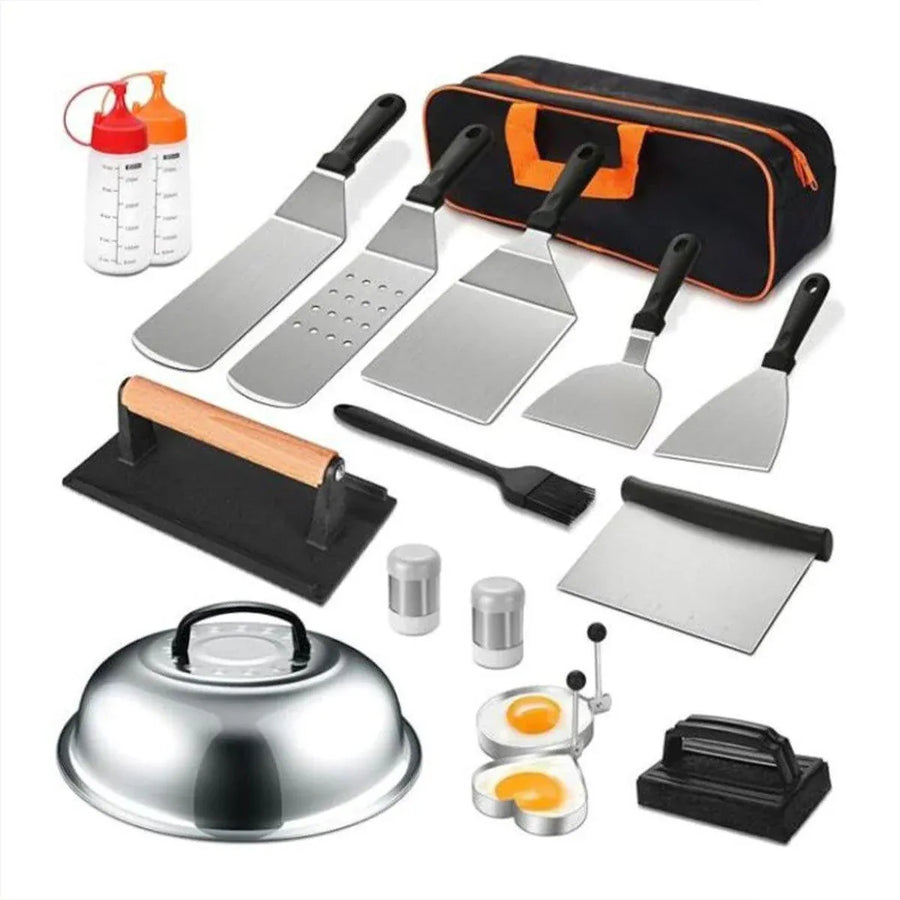 17 Piece BBQ Grill Tools Set Outdoor Barbecue Spatula Shovel Stainless Steel Kit