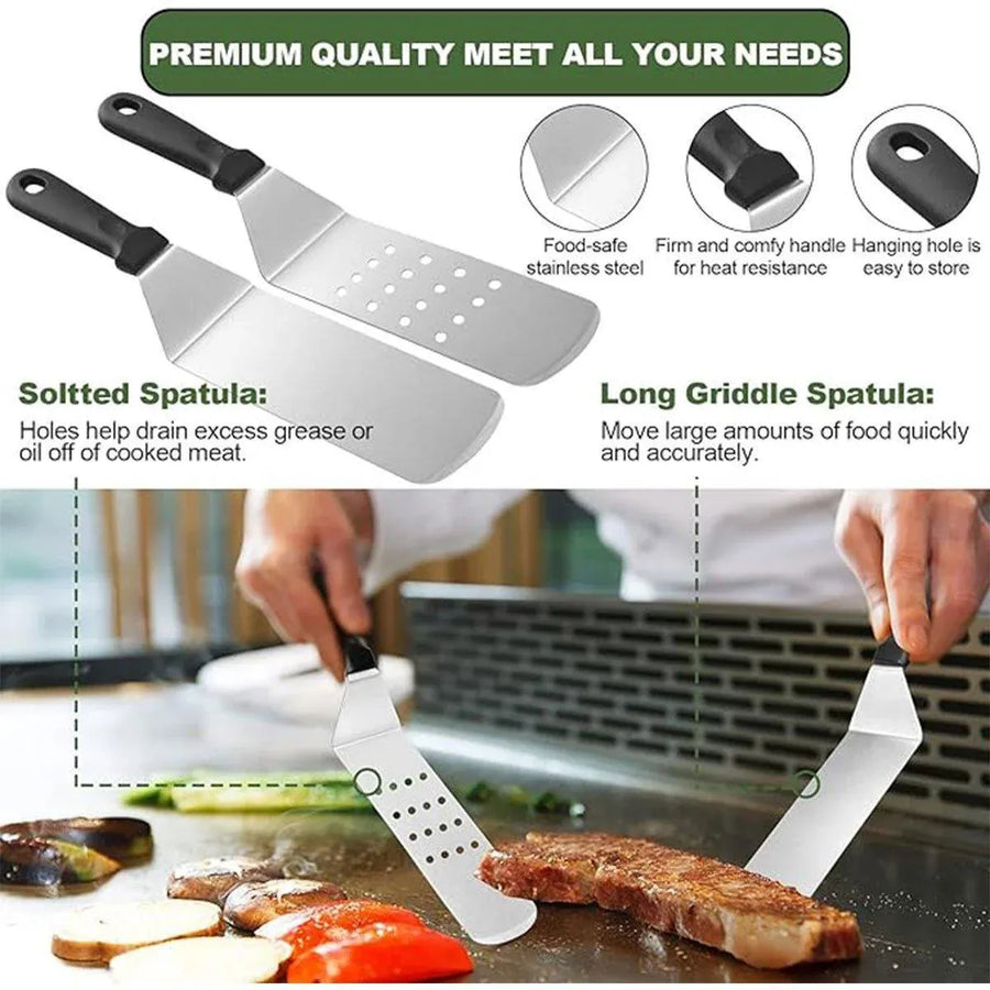 17 Piece BBQ Grill Tools Set Outdoor Barbecue Spatula Shovel Stainless Steel Kit