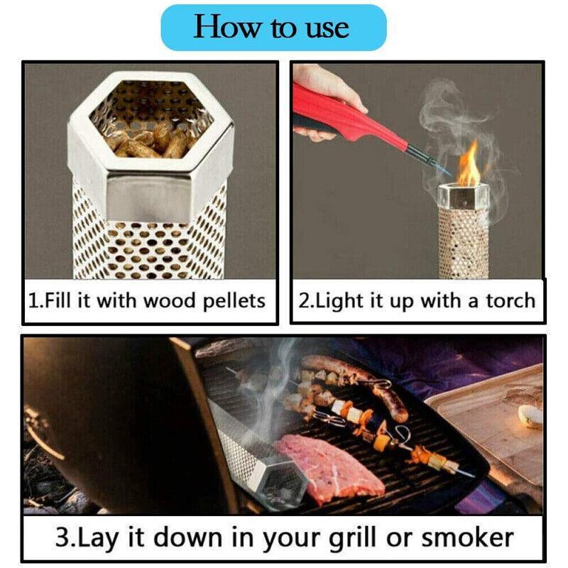 Hexagon Bbq Smoker Tube Stainless Steel Grill Accessory Smoking Box Long Lasting - 6Inch