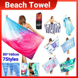 Sand Free XL Beach Towel + Bag Quick Dry Microfibre Compact Light Swimming - Blue zebra