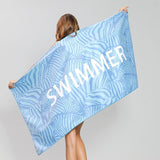 Sand Free XL Beach Towel + Bag Quick Dry Microfibre Compact Light Swimming - Blue zebra - Top-Down View