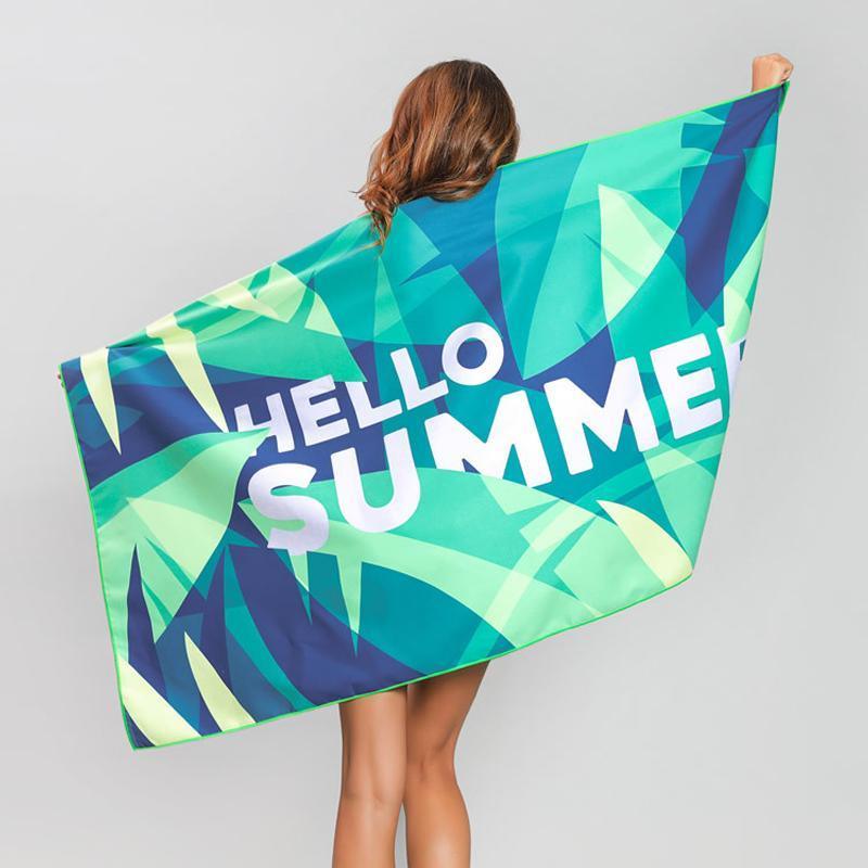 Sand Free XL Beach Towel + Bag Quick Dry Microfibre Compact Light Swimming - Grystal Green Leaf