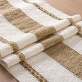 Cotton Linen Table Runner with Knot Tassel Bed End Towel Long Tablecloth Mat - Light brown - Top-Down View