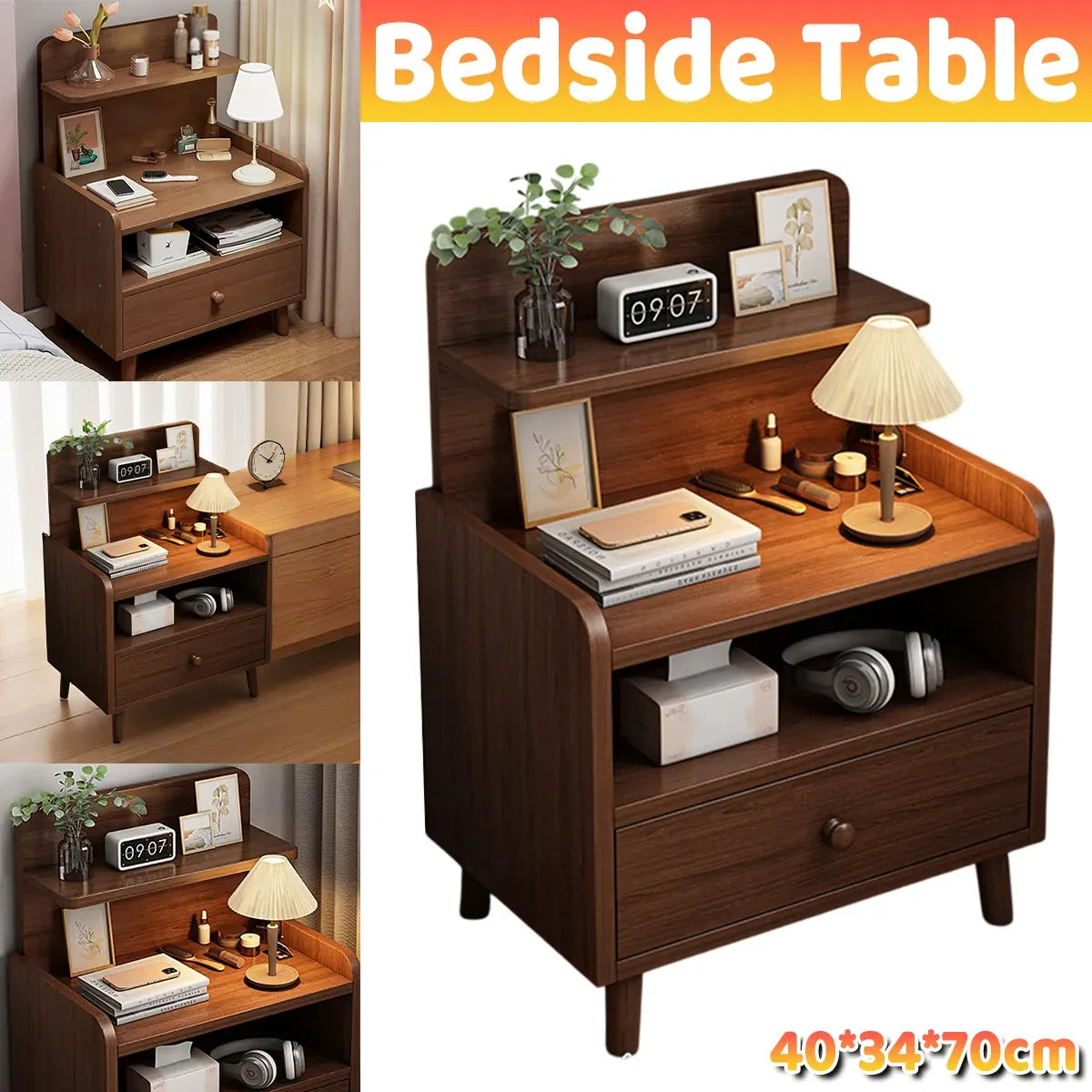 Small Solid Wood Nightstand Bedside Table Bedroom Storage Side Table