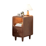 Wood Mini Bedside Table with Drawer and Shelf Compact Space Saving - Front View