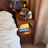 Wood Mini Bedside Table with Drawer and Shelf Compact Space Saving - 45-Degree Angle