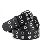 Double Grommet Holes Lether Belt 2-Row Studded For Women Men Punk Belts Use - Front View