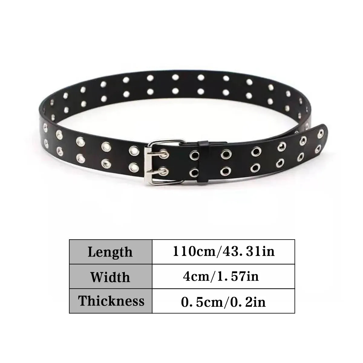 Double Grommet Holes Lether Belt 2-Row Studded For Women Men Punk Belts Use
