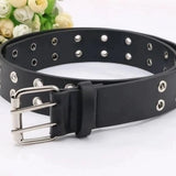 Double Grommet Holes Lether Belt 2-Row Studded For Women Men Punk Belts Use - Extra Image