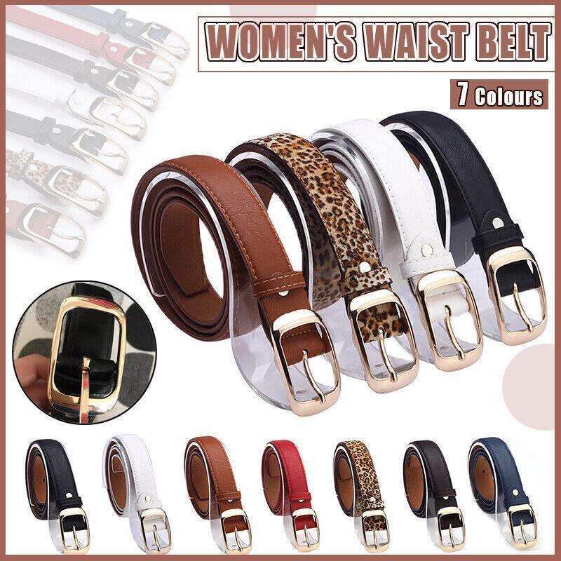 Ladies Leather Belt Classic Buckle Fashion Waist Strap for Jeans Dresses Casual - Brown