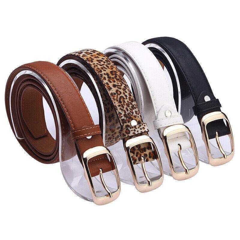 Ladies Leather Belt Classic Buckle Fashion Waist Strap for Jeans Dresses Casual - Brown