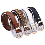 Ladies Leather Belt Classic Buckle Fashion Waist Strap for Jeans Dresses Casual - Brown