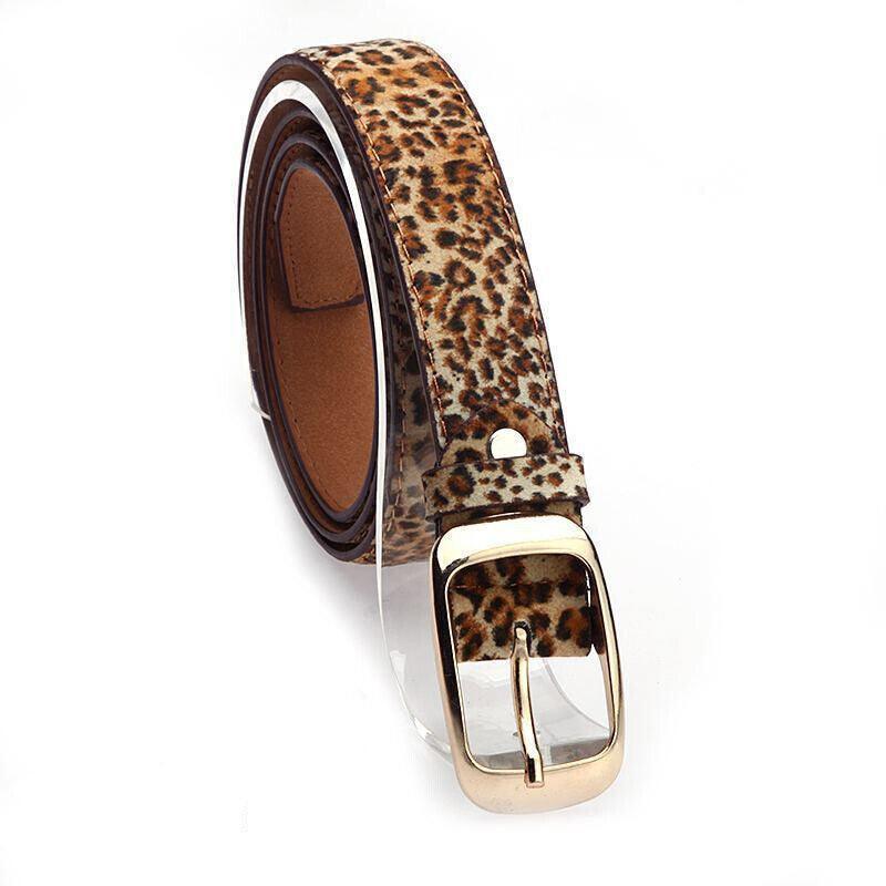 Ladies Leather Belt Classic Buckle Fashion Waist Strap for Jeans Dresses Casual - Brown