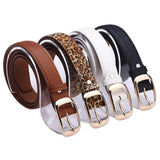 Ladies Leather Belt Classic Buckle Fashion Waist Strap for Jeans Dresses Casual - Coffee - Front View