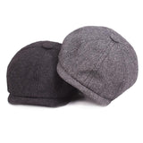 8 Panels Newsboy Flat Cap Peaky Blinders Baker Golf Driving Boy Mens Beret Hat - Dark Grey - Rear View