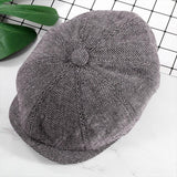 8 Panels Newsboy Flat Cap Peaky Blinders Baker Golf Driving Boy Mens Beret Hat - Dark Grey