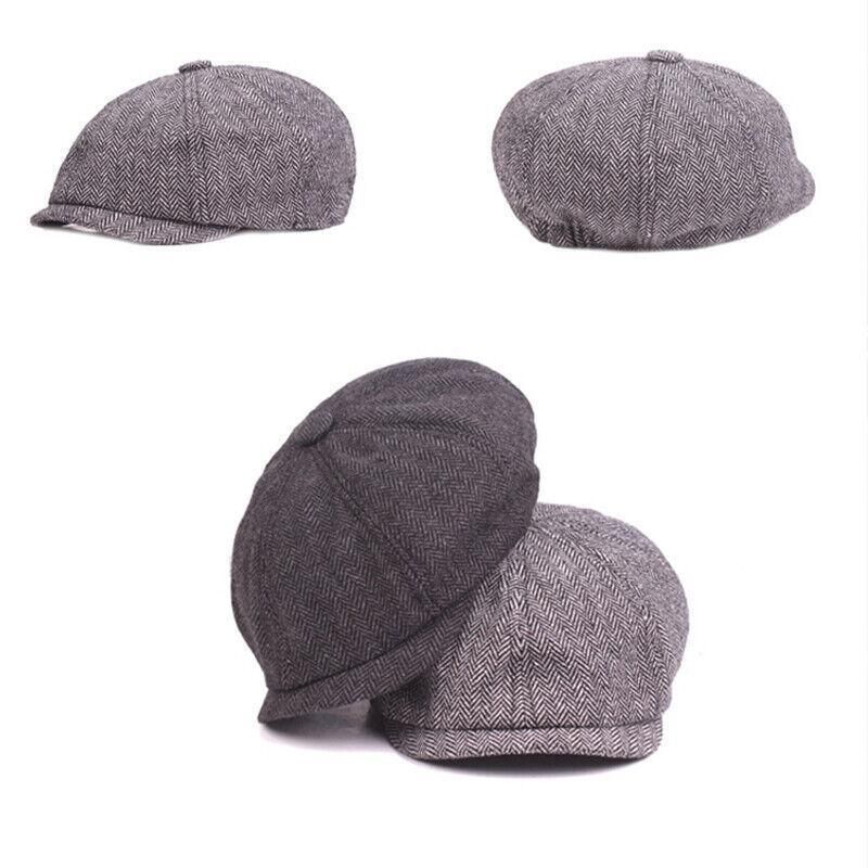 8 Panels Newsboy Flat Cap Peaky Blinders Baker Golf Driving Boy Mens Beret Hat - Dark Grey