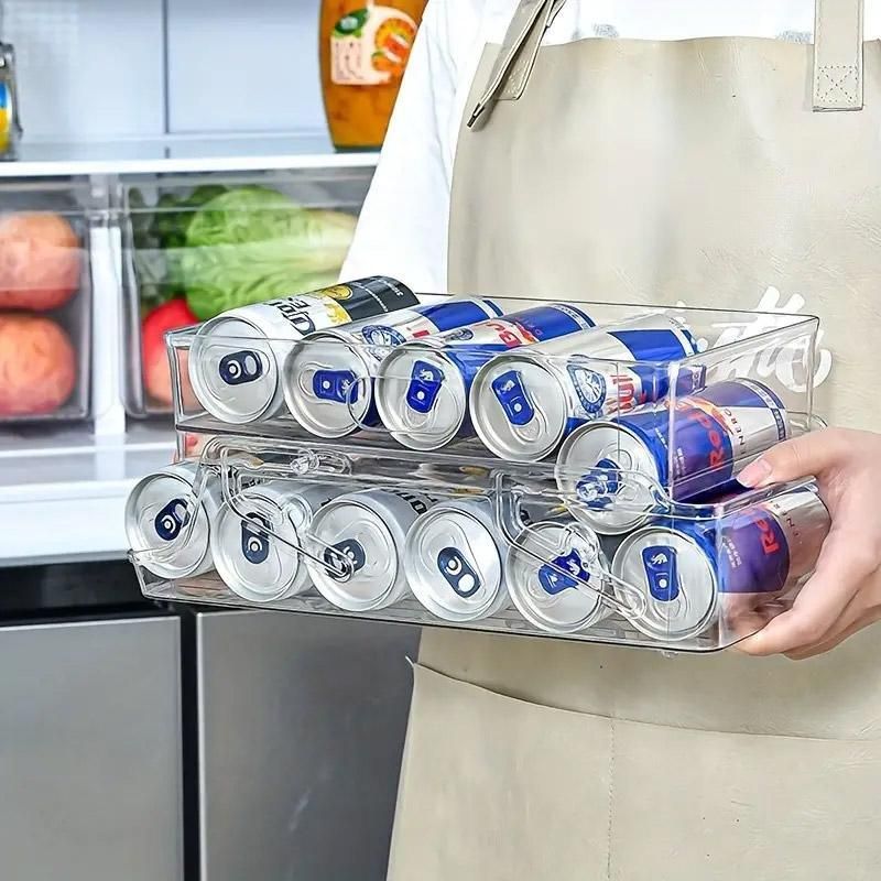 Double Tier Drinks Organiser Drawer Shelf Storage Rack Beverage Dispenser Holder