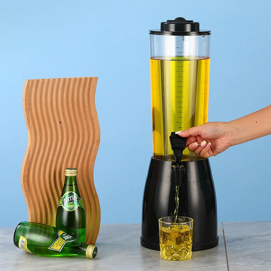 2.5L Beer Tower Beverage Dispenser Clear for Bar Party Home KTV Drink Serving - Black