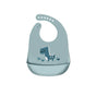 Silicone Waterproof Feeding Bib Apron with Pouch Easy to Clean Smock for Mealtime Use - Dinosaur