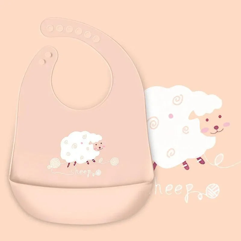 Silicone Waterproof Feeding Bib Apron with Pouch Easy to Clean Smock for Mealtime Use - Dinosaur