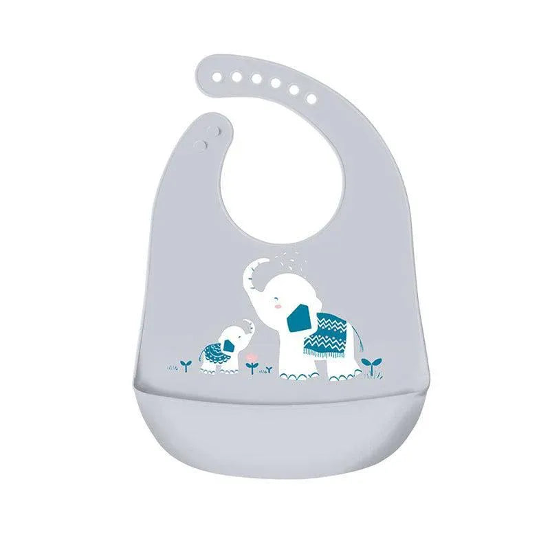 Silicone Waterproof Feeding Bib Apron with Pouch Easy to Clean Smock for Mealtime Use - Elephant