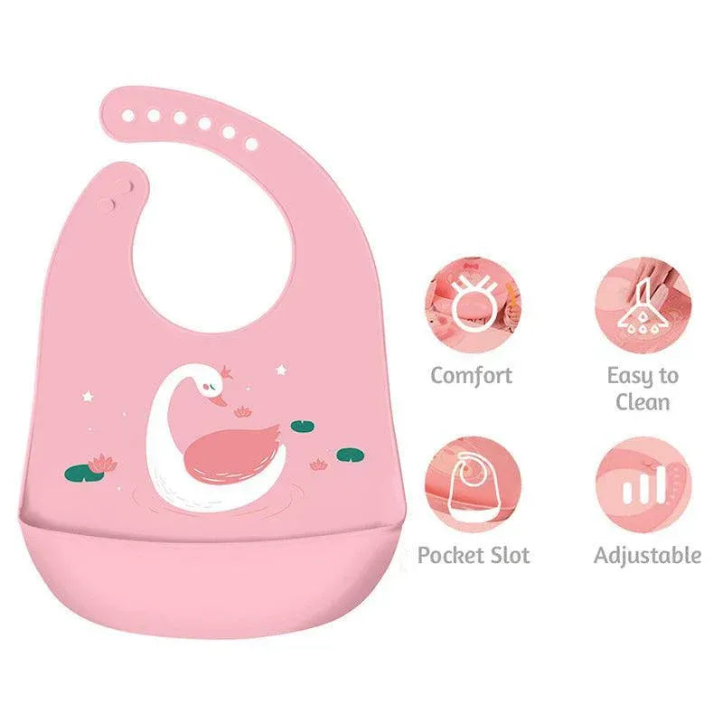 Silicone Waterproof Feeding Bib Apron with Pouch Easy to Clean Smock for Mealtime Use - Elephant