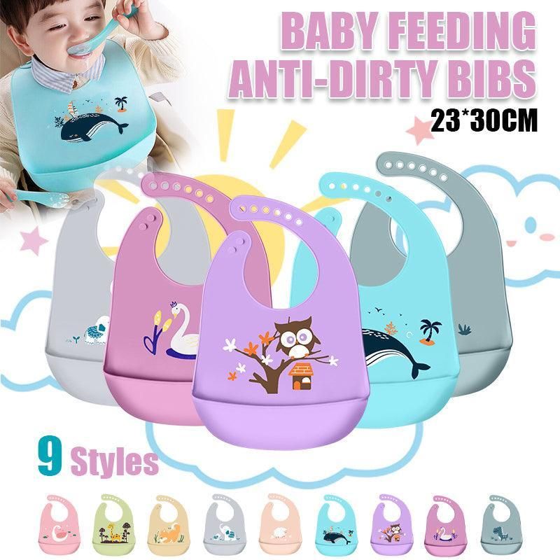 Baby Feeding Bib Apron Smock Silicon Waterproof Easy Clean 0-6 Kid Toddler Pouch