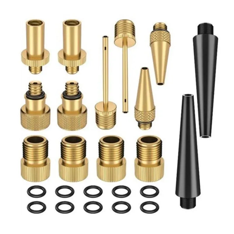 24PCS Bike Valve Adapter Kit Brass Pump Nozzles for Presta AV DV SV Ball Inflator