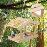 Bird Feeder Wooden For Outside Hanging Birds House Outdoor Wild Garden Decors - Top-Down View