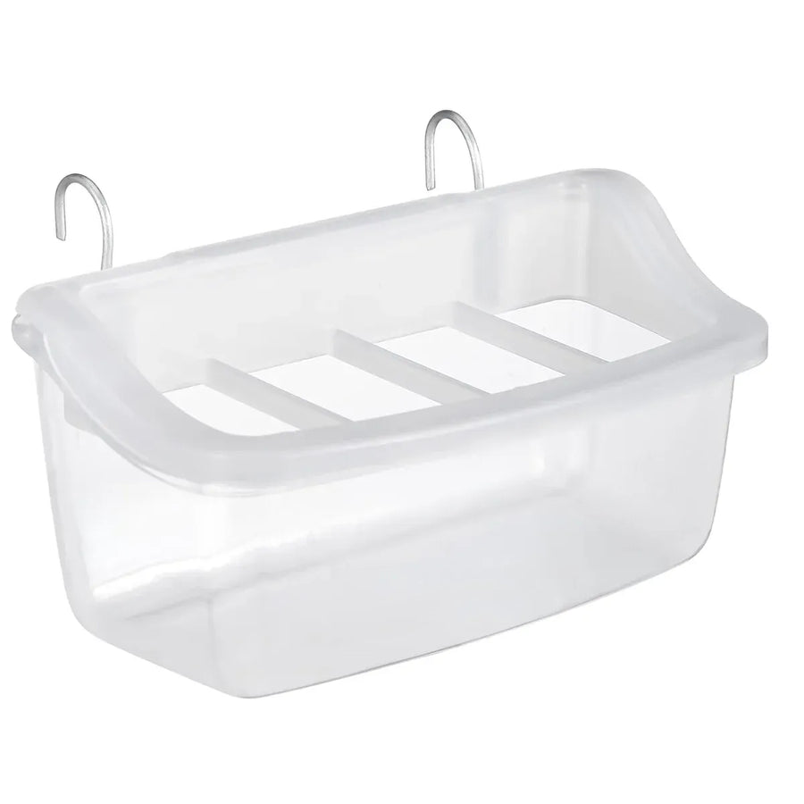 Clear Bird Feeder Box Parrot Food Dispenser Cage Sink Container Hanging Supplies