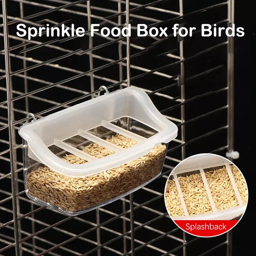 Clear Bird Feeder Box Parrot Food Dispenser Cage Sink Container Hanging Supplies