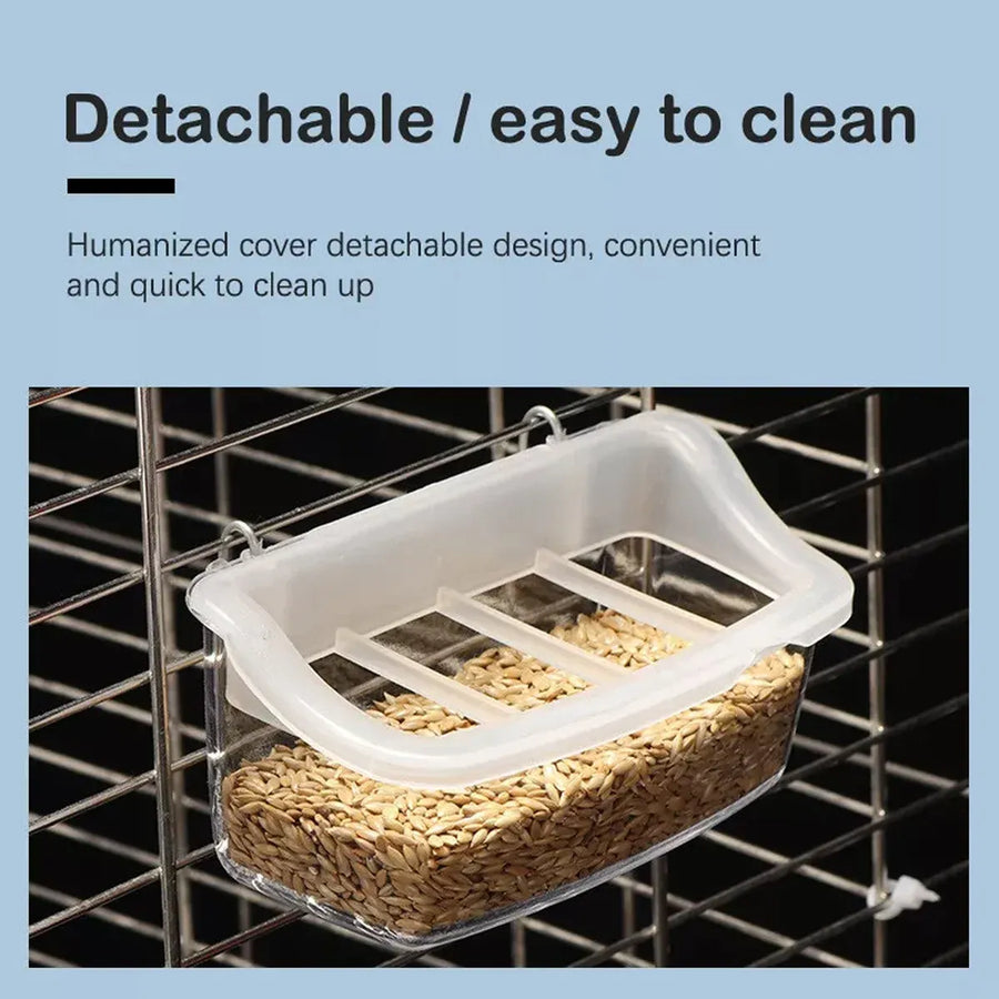 Clear Bird Feeder Box Parrot Food Dispenser Cage Sink Container Hanging Supplies