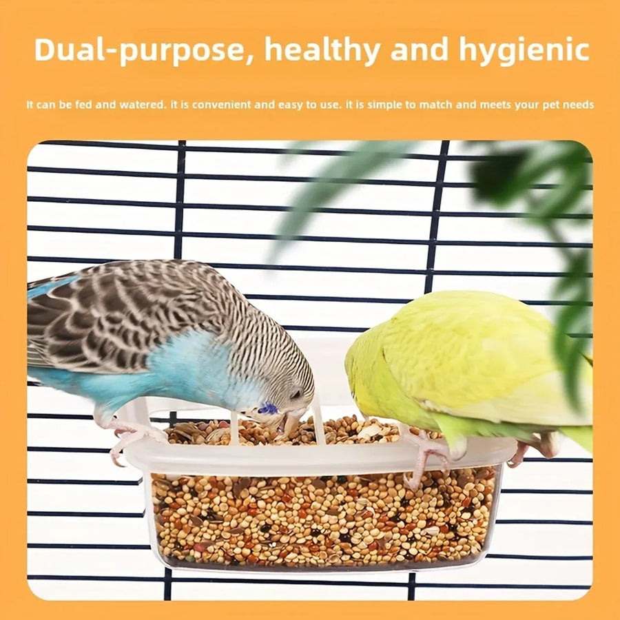 Clear Bird Feeder Box Parrot Food Dispenser Cage Sink Container Hanging Supplies