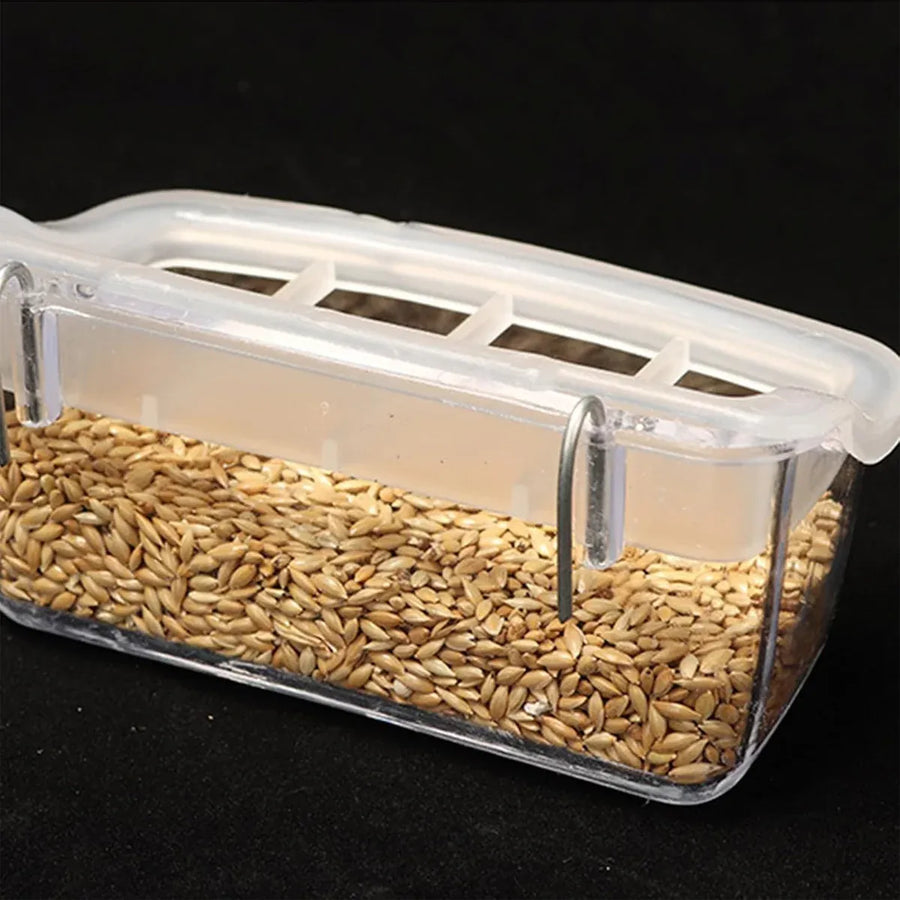 Clear Bird Feeder Box Parrot Food Dispenser Cage Sink Container Hanging Supplies