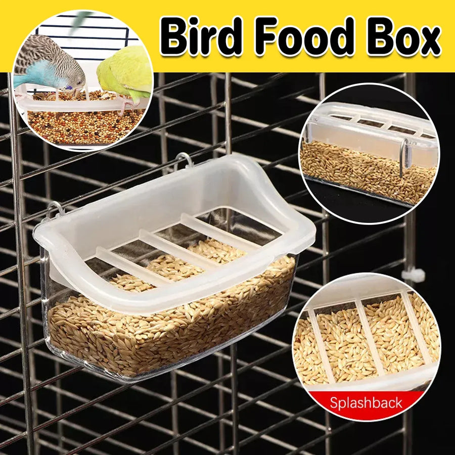 Clear Bird Feeder Box Parrot Food Dispenser Cage Sink Container Hanging Supplies