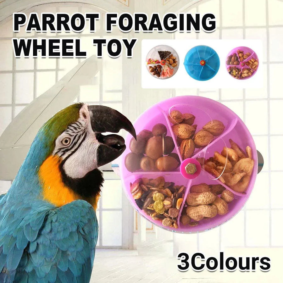 Parrot Foraging Toy Bird Chew Wheel Food Dispenser Divider Box Cage Accessory - Transparent