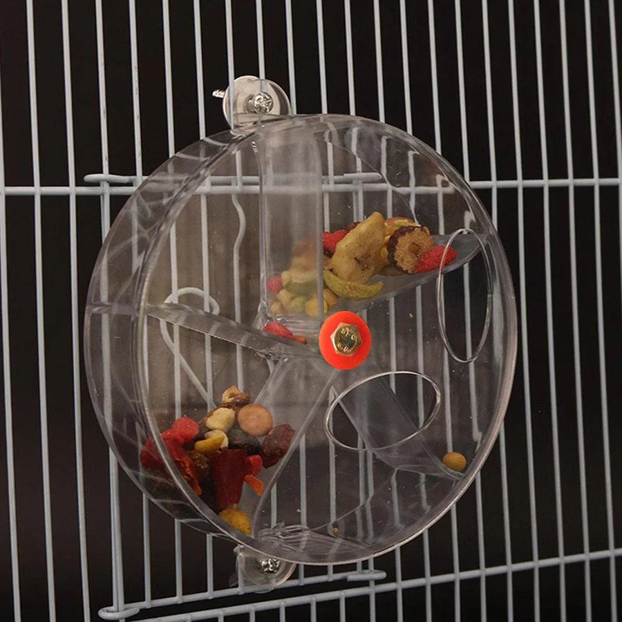 Parrot Foraging Toy Bird Chew Wheel Food Dispenser Divider Box Cage Accessory - Transparent